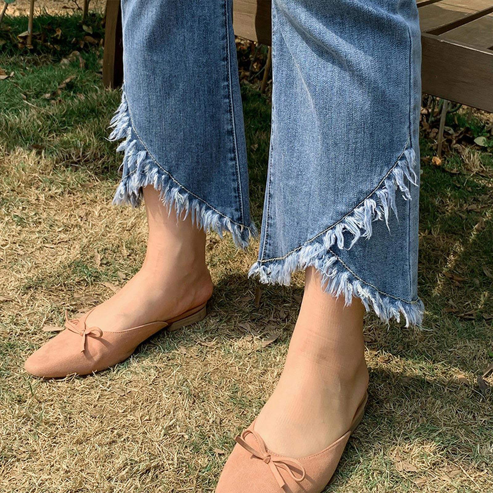 Vaqueros con diseño de borlas de Primavera, Denim elástico de Talla Grande con Cintura elástica - Azul - 5XL