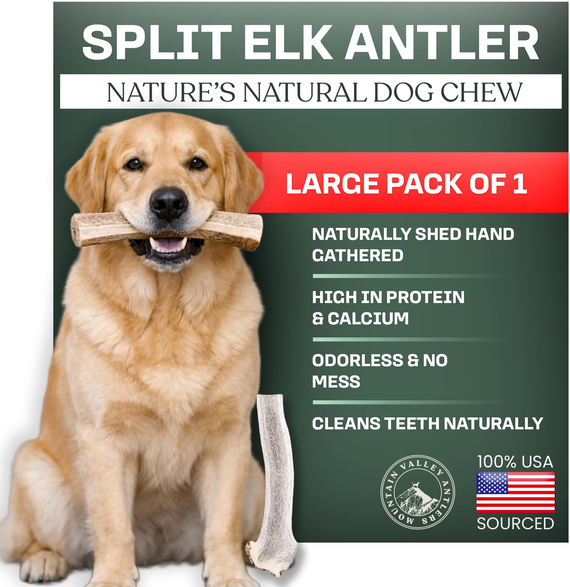 Mountain Valley Elk Antlers for Dogs - 100% Natural & Organic Chew for Aggressive Chewers, No Odor, No Mess, Long Lasting - Wild-Foraged Naturally