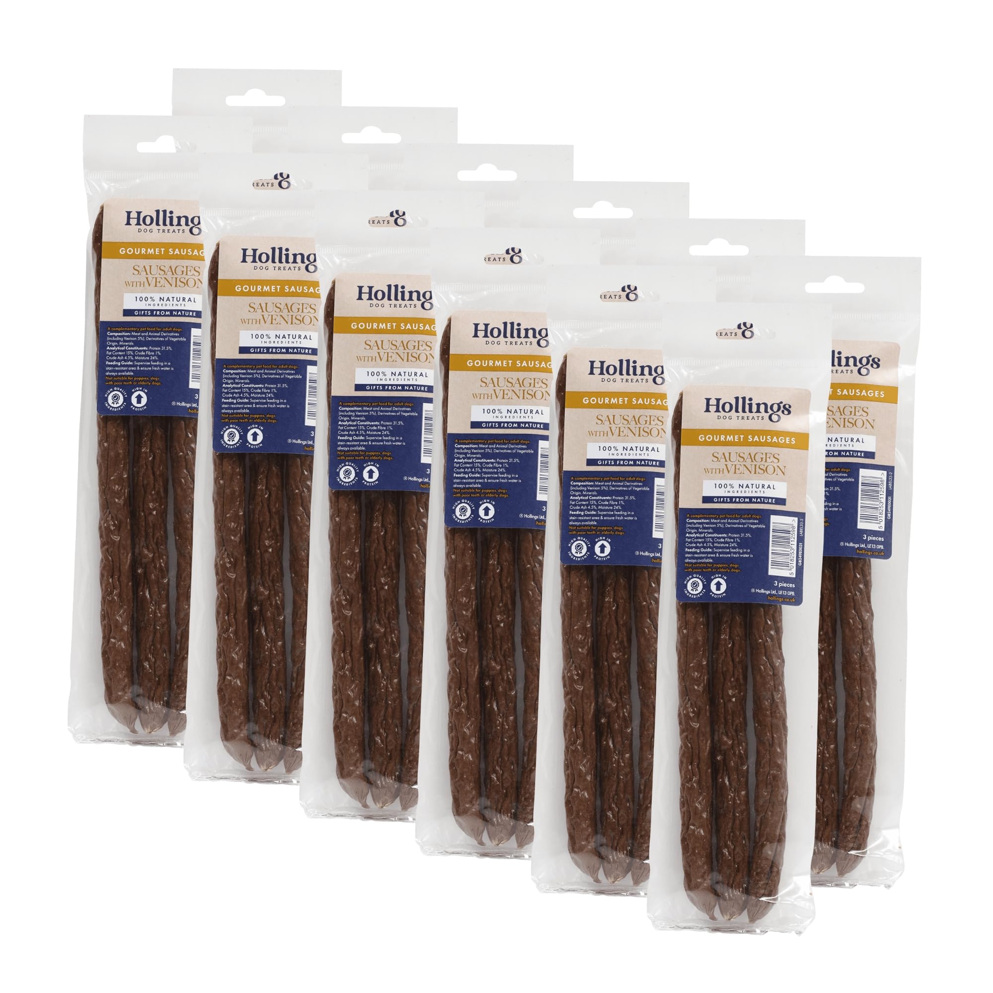 Hollings Sausages with Venison Dog Treats, Delicious, Nutritious Air Dried Chews for Adult Dogs, Made with Natural Ingredients (3-Pack)
