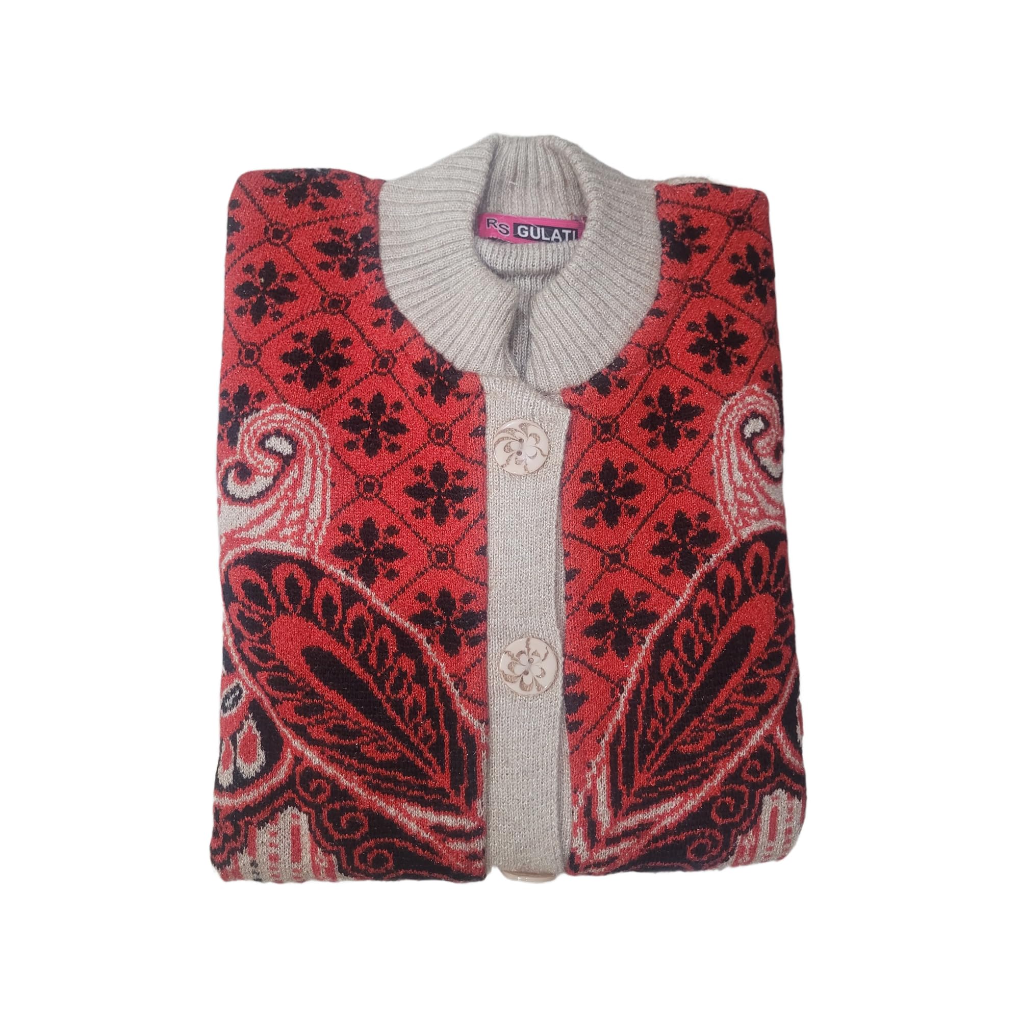 Winter Sweater for Women Woolen Acrylic Full Sleeves Round Neck Floral Design Cardigan Stylish Sweater Red-image-12