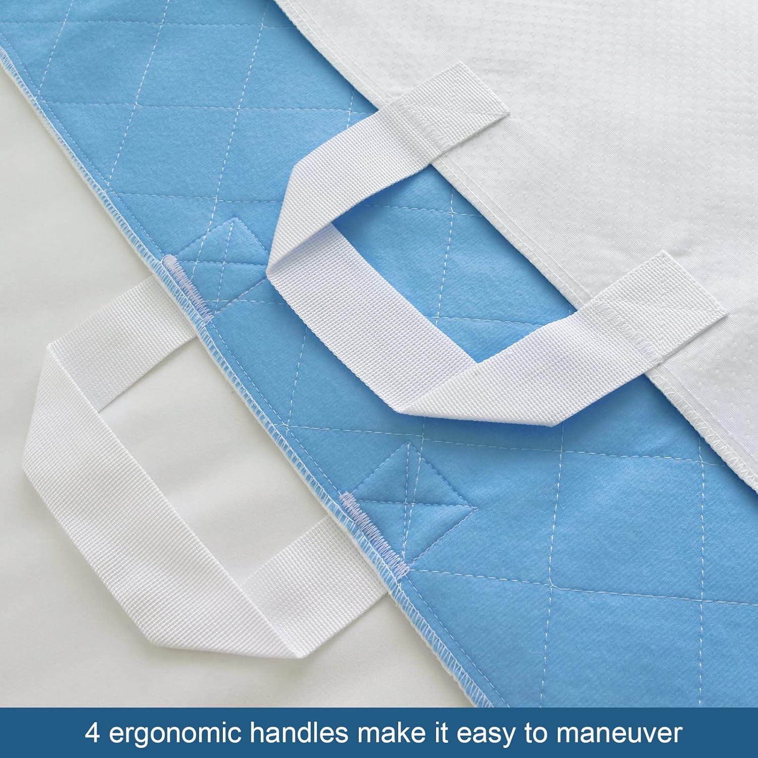 Positioning Bed Pad with 4 Handles 2 Pack, Washable and Reusable Pee Pads, Incontinence Hospital Chuck Pads for Adults, Elderly, Kids, Toddler, 34'' x 52'', Blue