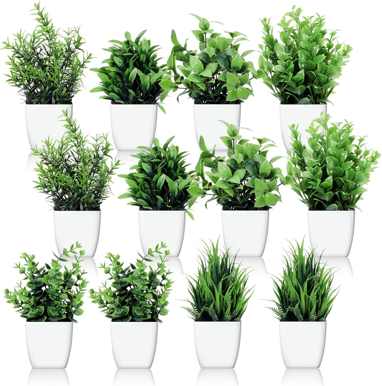 SHENLIU 12 Pot Small Fake Plant, Mini Faux Flowerpot Artificial Plastic Eucalyptus Plant Wheat Shrub Greenery for Room Home Office Shelf Decor