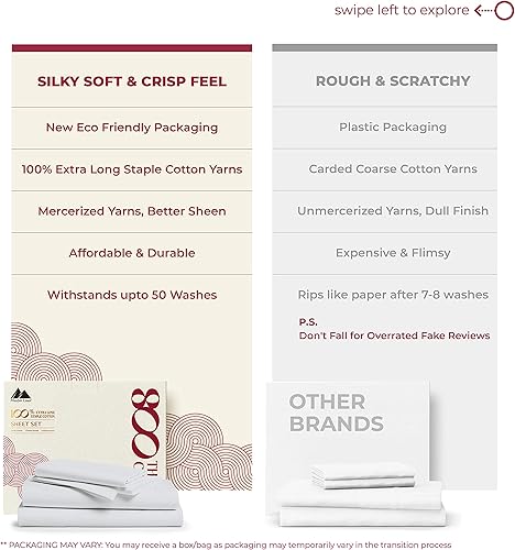 Miniatura 2 de Mayfair Linen Sábanas 100% algodón egipcio, tamaño individual, 800 hilos altos, sábanas individuales extralargas de 3 piezas para dormitorio, sábana