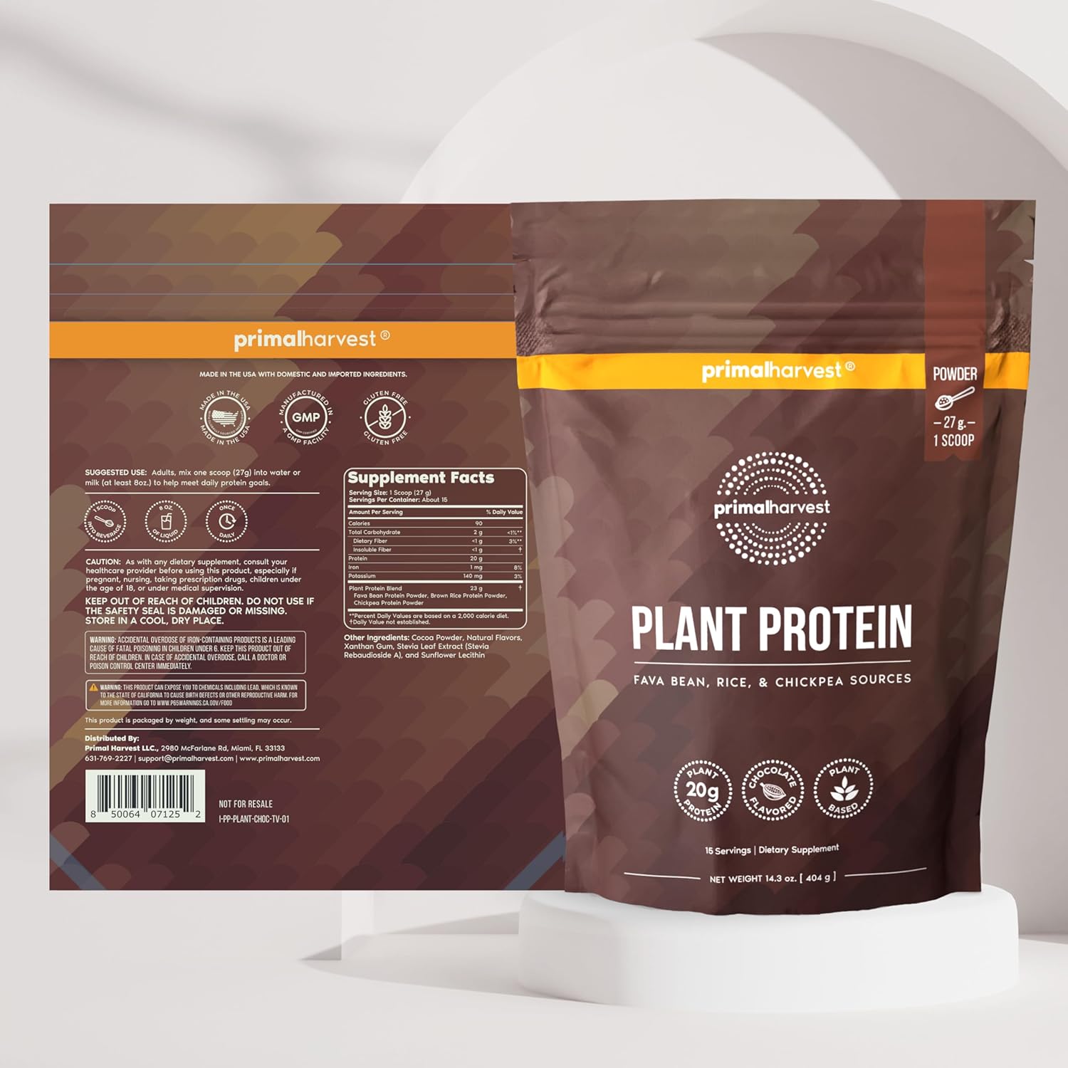 Primal Harvest Vegan Protein Powder for Nutritional Weight Support 20g Plant-Based Protein Per Serving from Fava Beans Chickpeas & Rice Chocolate Flavor 405g Gluten-Free Soy-Free No Added Sugar - Image 4