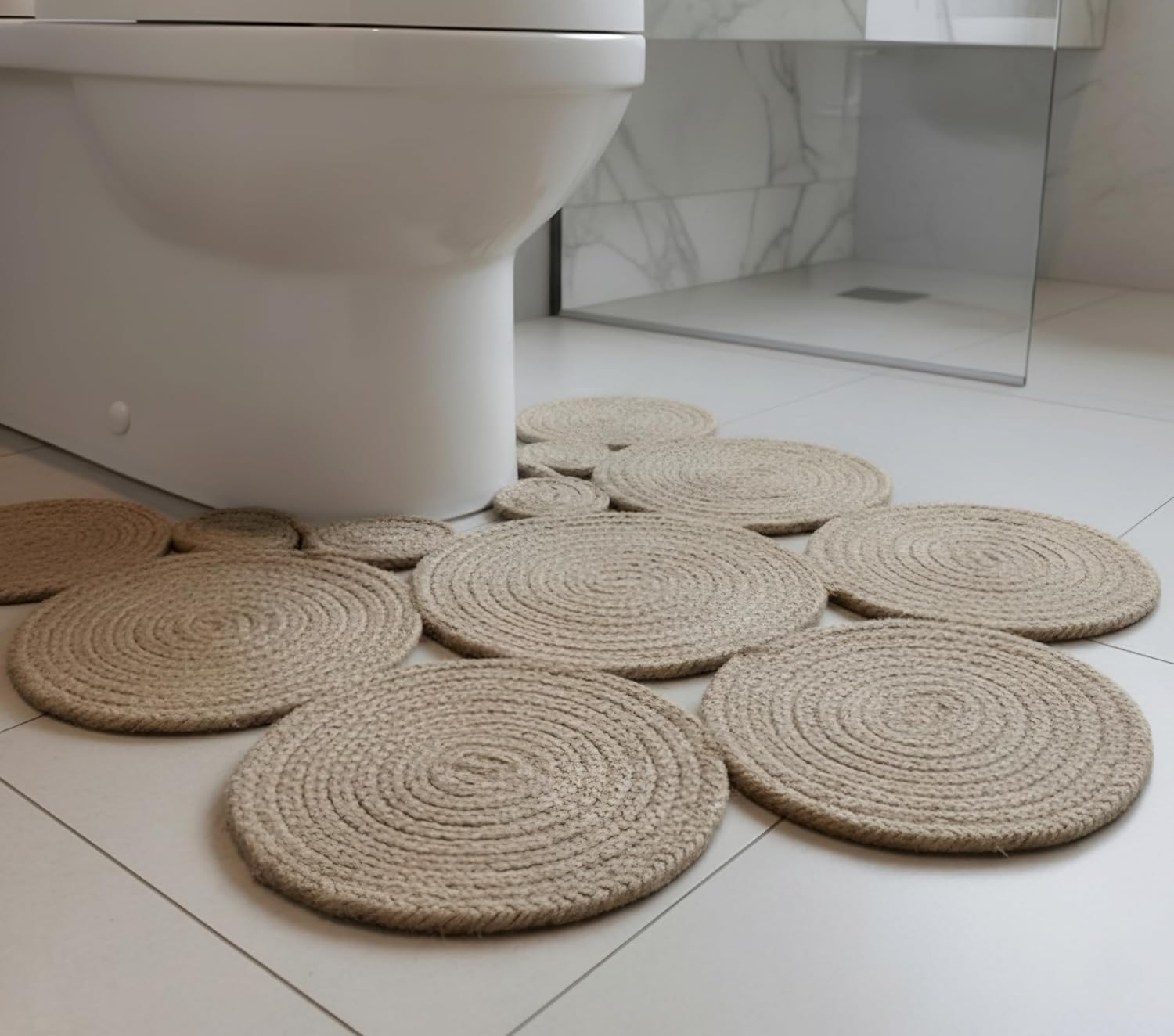 Boho Jute Bath Mat | Handmade Washable Toilet Rug | Double Sided Woven Boho Toilet Decor (Beige) 23.6 x 15.7 inches