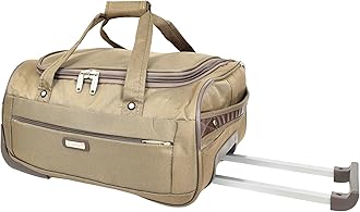 Wheeled Holdall Travel Roller Duffle Mid Size Bag Weekend Luggage HOL214 (Beige)