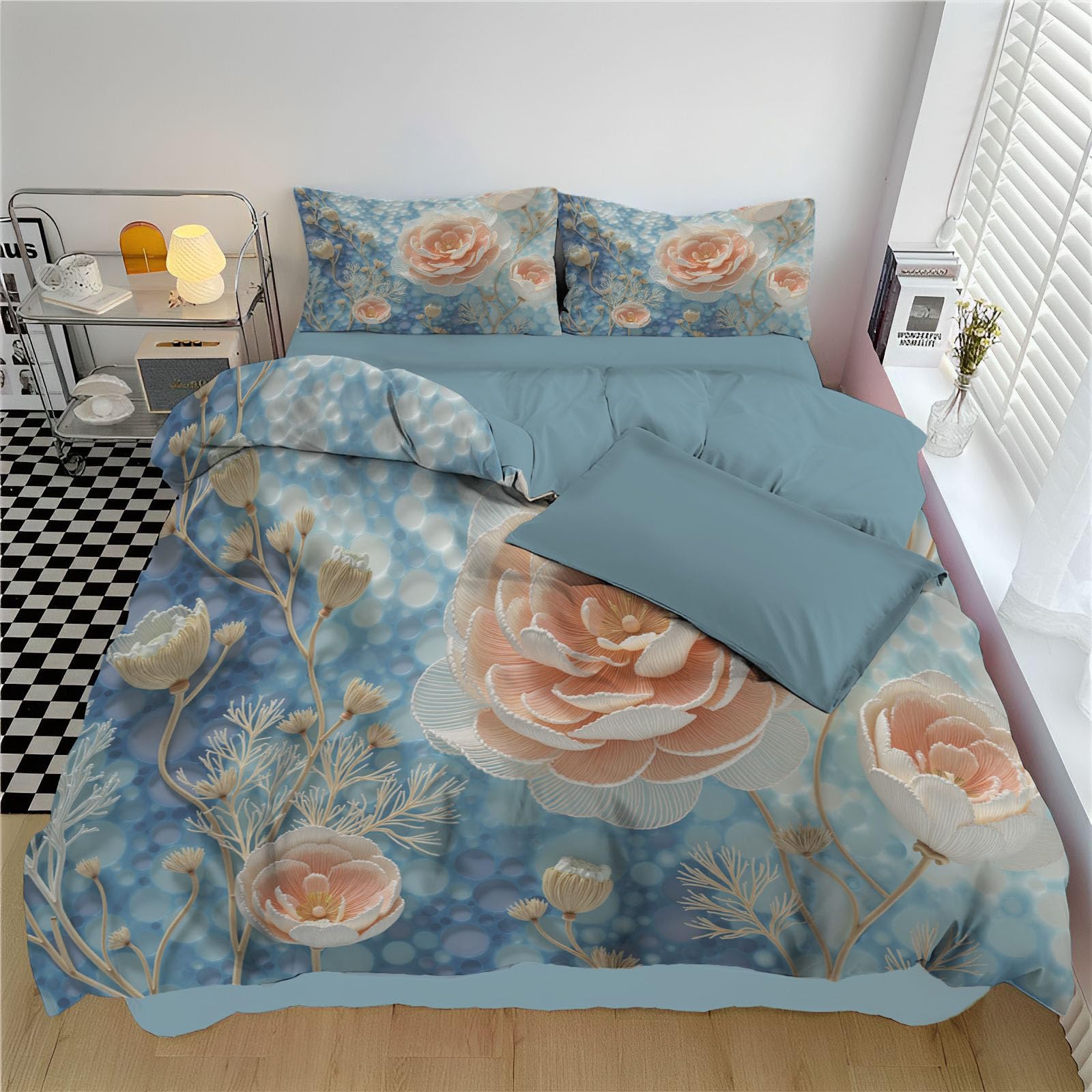 Parure de lit fleurs roses 3D pour l'ambiance cosy de la chambre