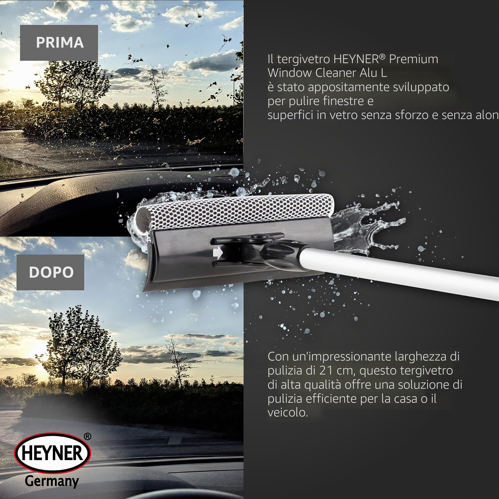 HEYNER® Premium detergente per parabrezza alluminio L 20x80 pieghevole + telescopico detergente per vetri auto tergivetro tergivetro alluminio telescopico + spugna + pieghevole