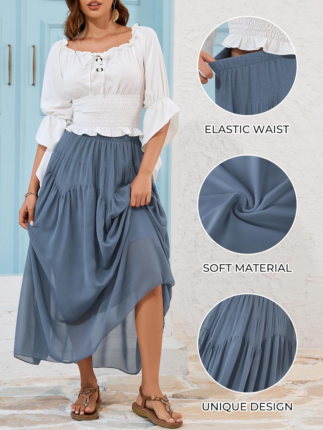 NASHALYLY Chiffon Maxi Skirt for Women A-Line High Waisted Elastic Floral Long Skirt - Image 4