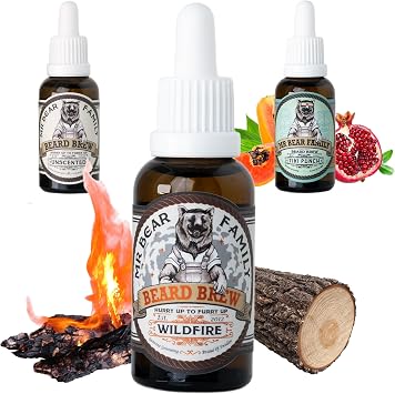 Natural Beard Oil for Men   Scented Beard Moisturiser Oil Contains Hydrating Jojoba + Argan Oils   Nourishing Mens Beards Softener for Healthier Hair Growth Wildfire, 30ml
