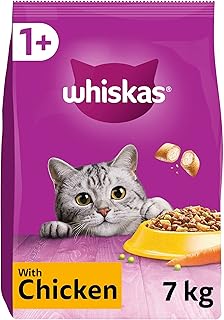 WHISKAS - 1+ Adult Dry Cat Food - 7kg - Biscuits Made with Chicken - Bulk Cat Food Bag