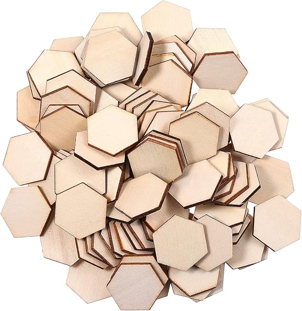 Milisten Wood Tiles 100Pcs Unfinished Wood Hexagon Pieces Blank Wooden Hexagon Cutout Hexagon Wood Shapes Wood Ornament for DIY Crafts Home Decoration, 25MM Hexagon Wood Pieces