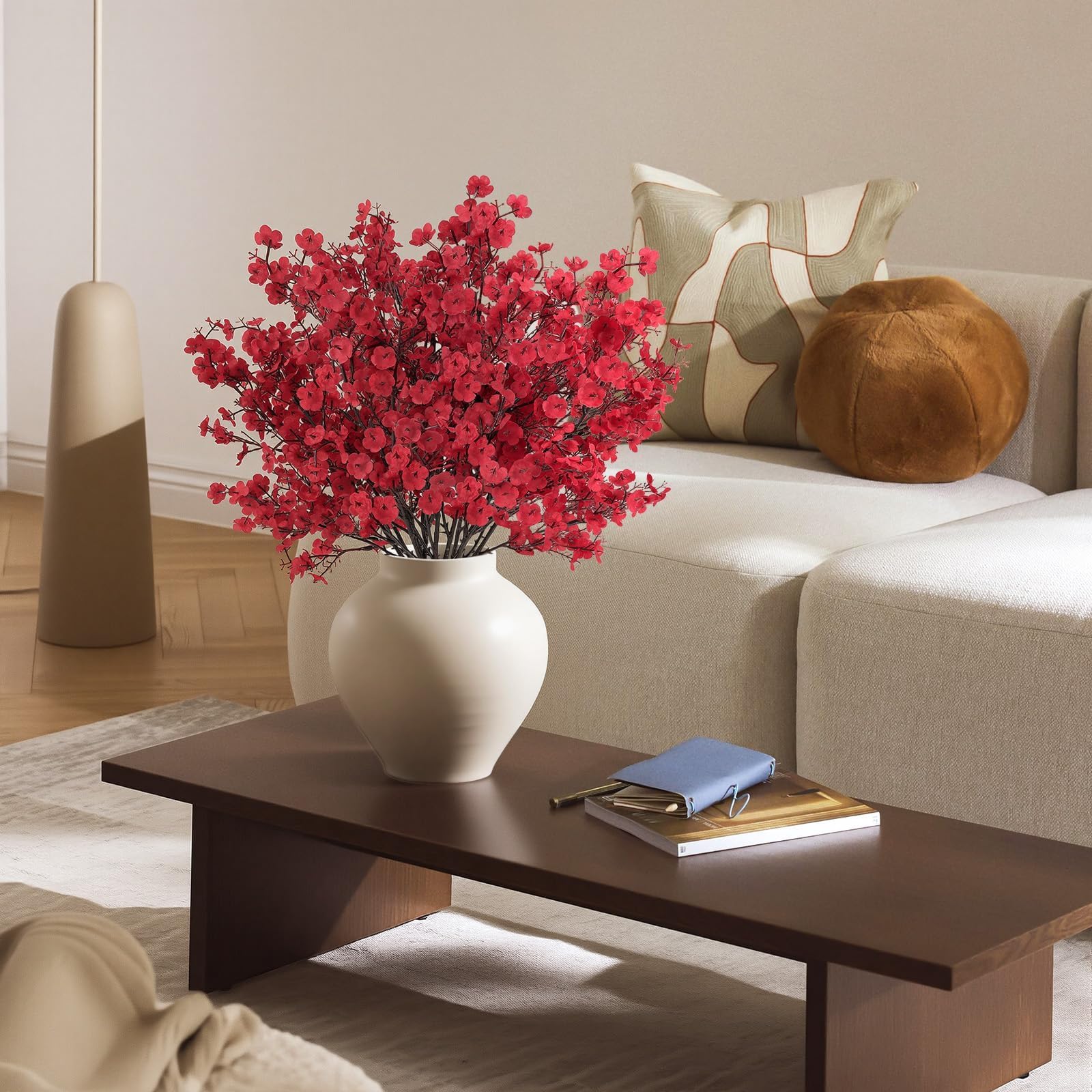 N&T NIETING Künstliche Blumen, 12 Stück Schleierkraut Künstlich Gypsophila Blumen Fake Seidenblumen für Home Decor Hochzeit Party Tisch Centerpieces Garten Party Dekoration(Rot)