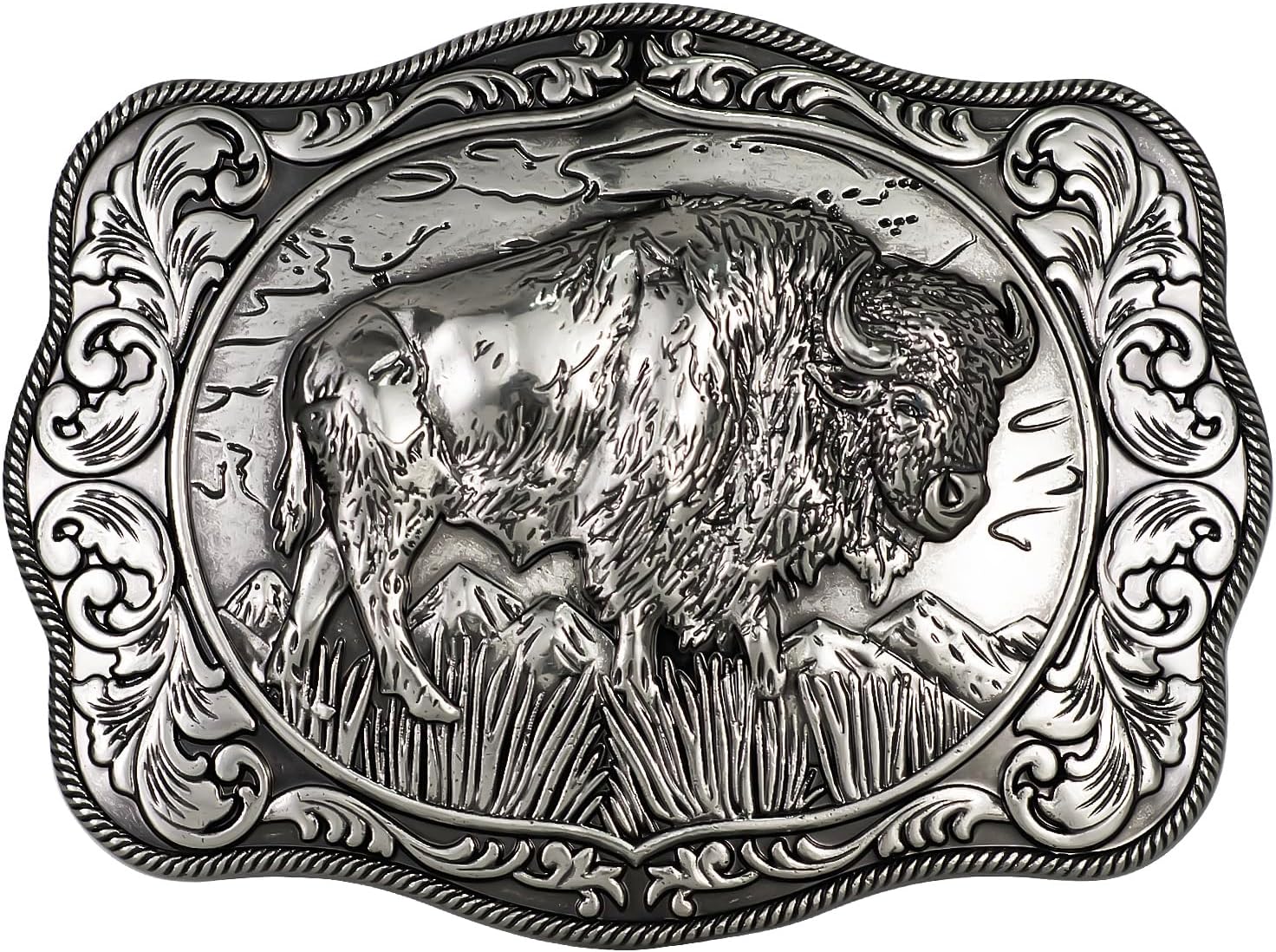 West style Bison Vintage Rectangle Buffalo Belt Buckle Scaloped Buckle