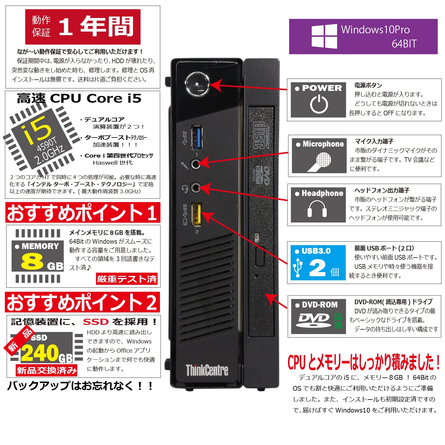 Amazon.co.jp: 中古パソコン Lenovo ThinkCentre M93p Tiny Windows10 