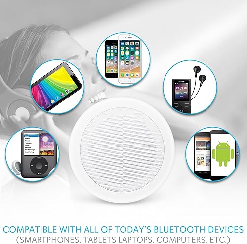 Miniatura 4 de Pyle Par de 8 pulgadas Bluetooth Montaje empotrado en pared en el techo de 2 vías Sistema de altavoces universales para el hogar Conos de resorte
