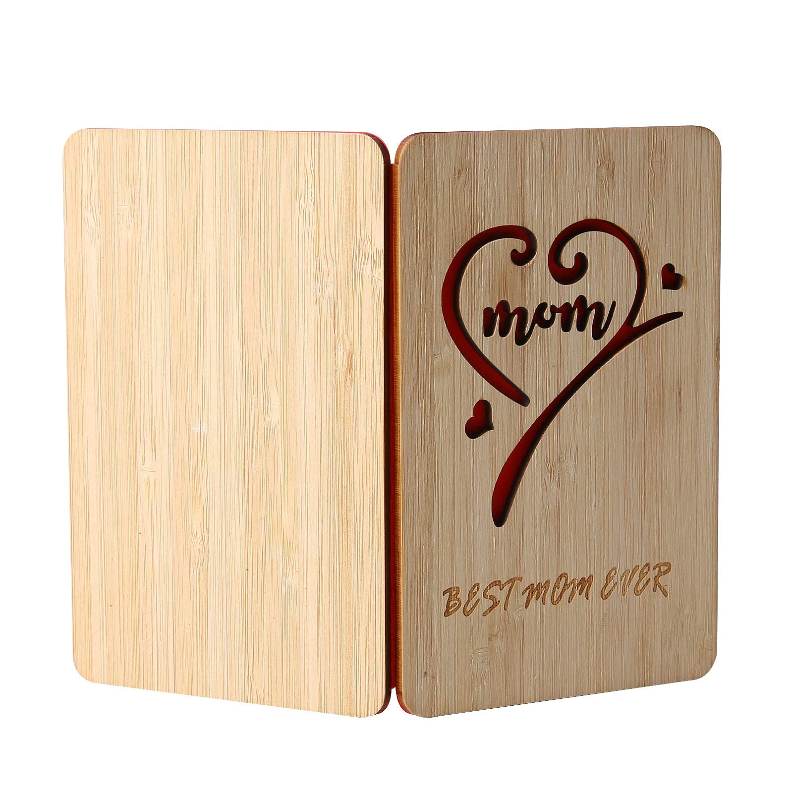 Biglietto Festa Della Mamma In Bambù Inciso 'Thank You Mom For Everything' - Regalo Sentimentale Con Busta A Cuore