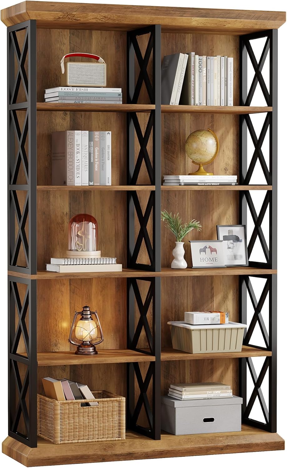 Tribesigns 75 Inch Tall Bookcase, Double Wide Bookshelves and Bookcase, 6-Tier Industrial Book Shelf 6 Shelf Display Storage Shelves for Home Office, Living Room, Bed Room