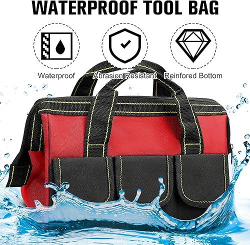 Miniatura 4 de 6 bolsas de herramientas para hombres y mujeres, bolsa de herramientas resistente con parte inferior dura impermeable, múltiples bolsillos,