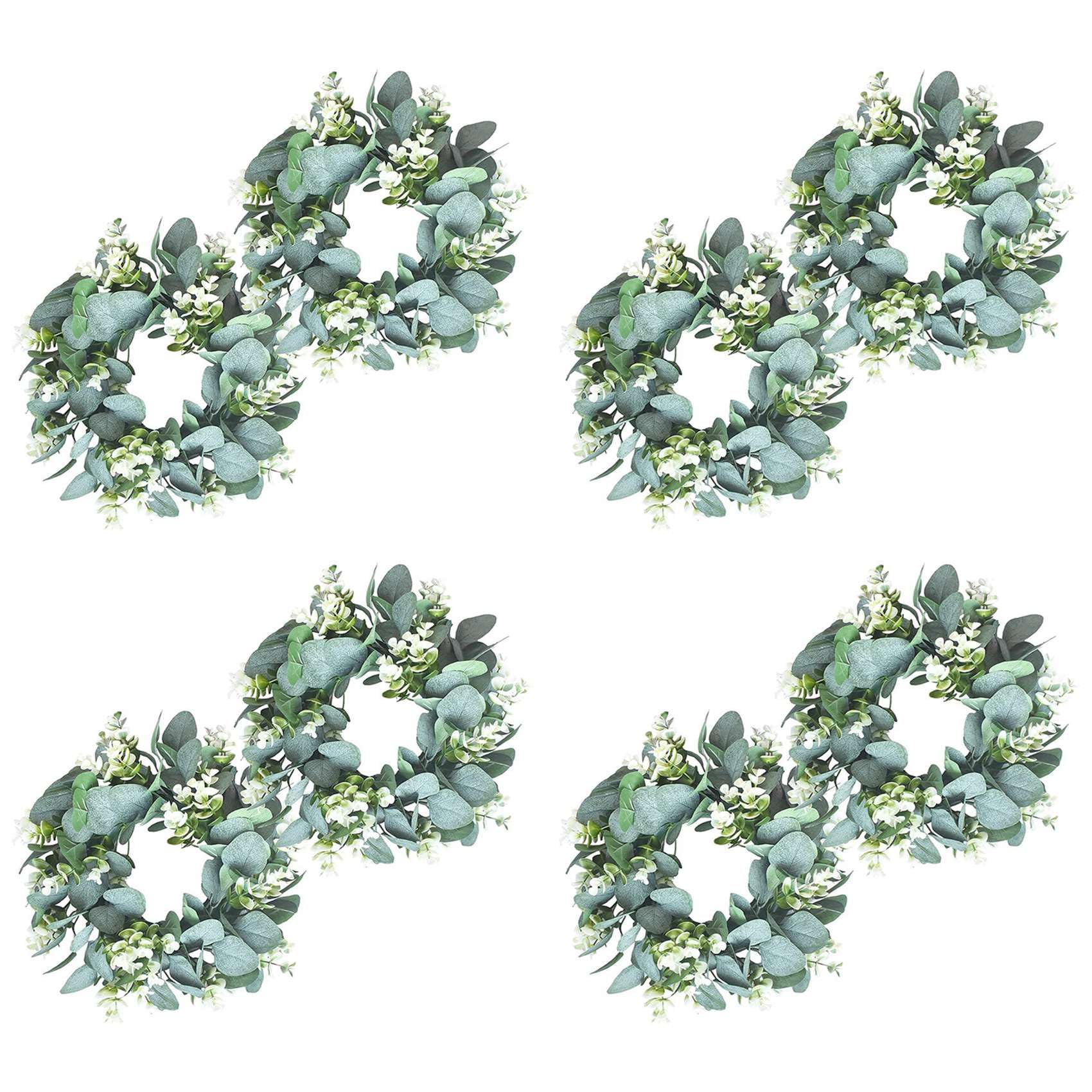 Vjsujehgy 8 Pack Green Eucalyptus Wreath Round Wreath Artificial Wreath Farmhouse Wreath for Door Wall Window Deco,12Inch/PC