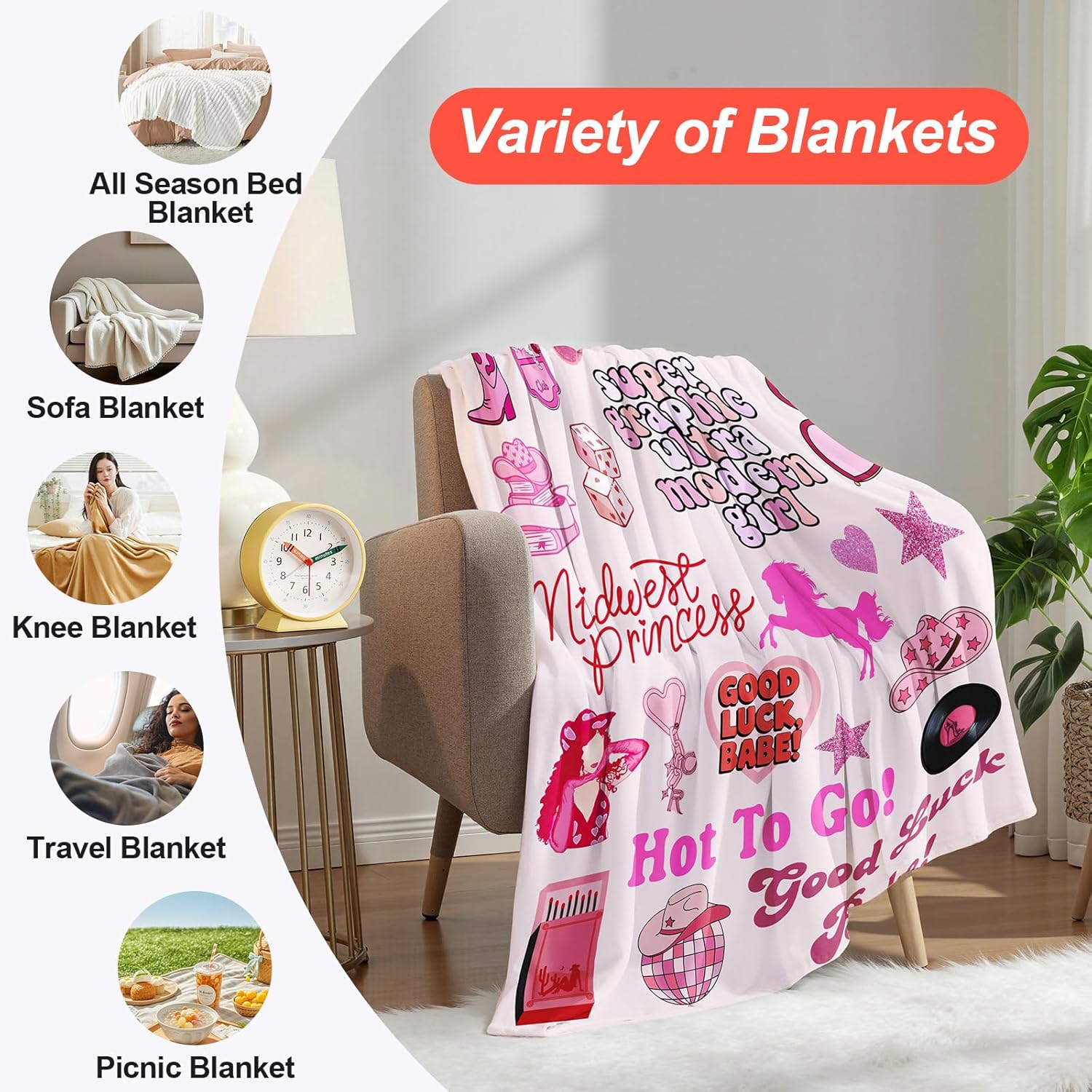 50"x 40" Pink Music Pony's Singer Throw Blanket, Chappell Gifts for Girls Fans Women, Soft Blankets All Seasons, Plush Cozy Lightweight Flannel Quilts for Bedroom Sofa Couch Living Room