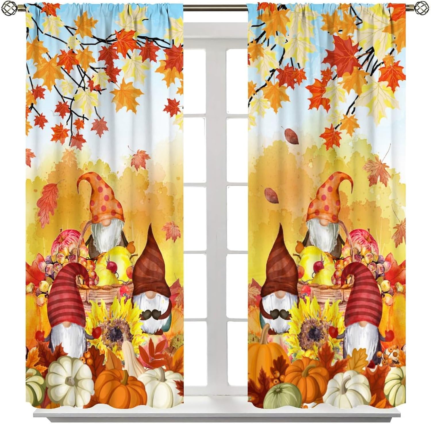 Fall Curtains for Living Room, Autumn Pumpkin Harvest Thanksgiving Farmhouse Window Treatments for Bedroom Living Room Kitchen Window Drapes 2 Panel Set Total Size 55 x 63 Inch