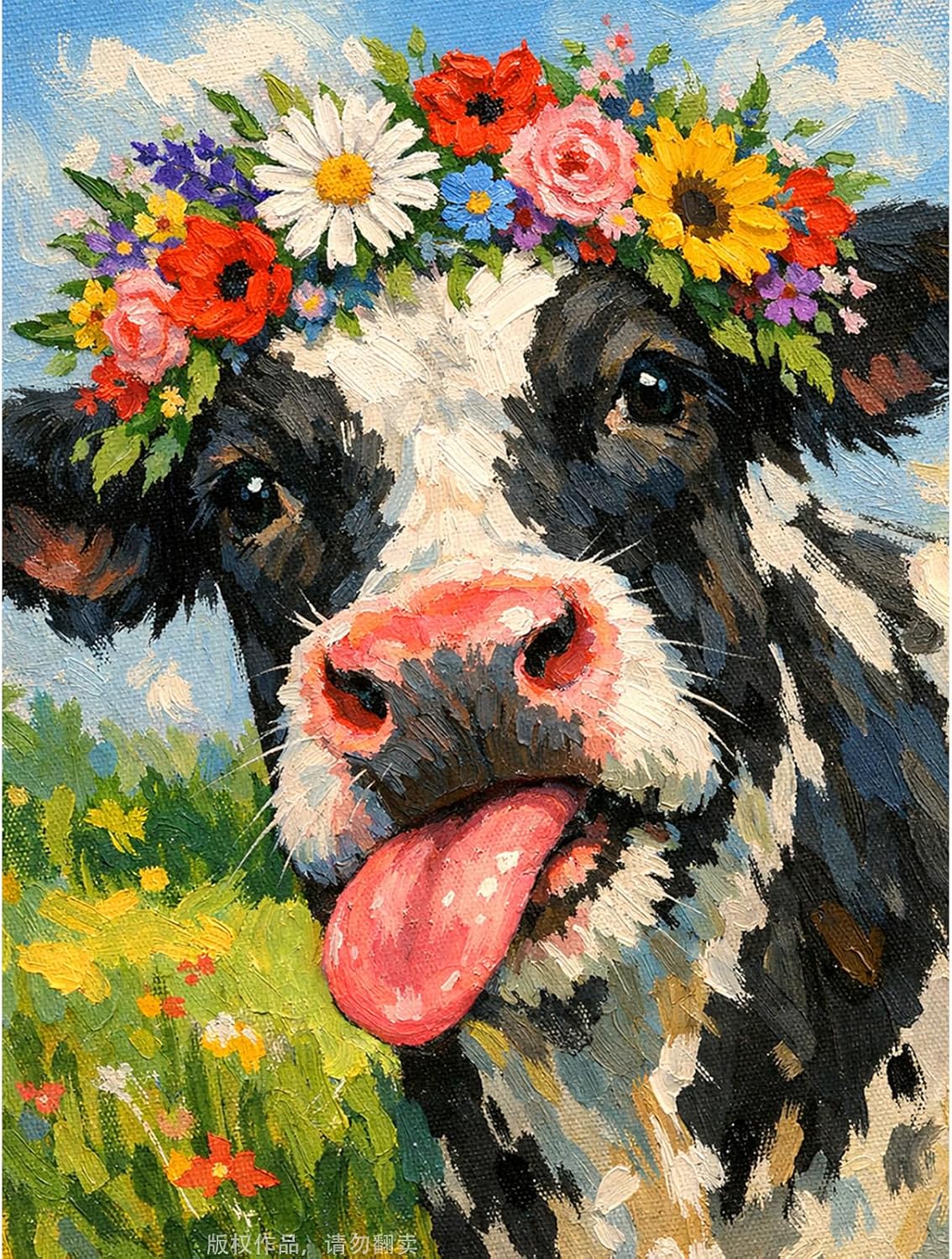 YOMEIA Diamond Art Kits for Adults, 5D Cow with Flower Crown Diamond Painting Kits Full Drill Round Gem Art, DIY Crafts Paint by Diamonds for Home Wall Decor, Gifts for Beginners 12x16 Inch