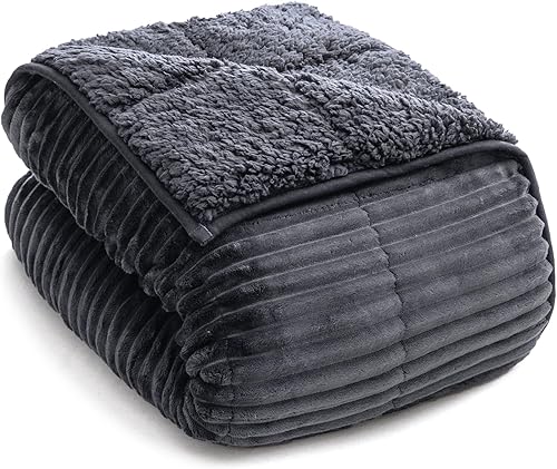 Wemore Manta con peso de forro polar Sherpa de 15 libras, manta con peso a rayas para adultos, manta suave y de felpa de doble cara, manta de cama