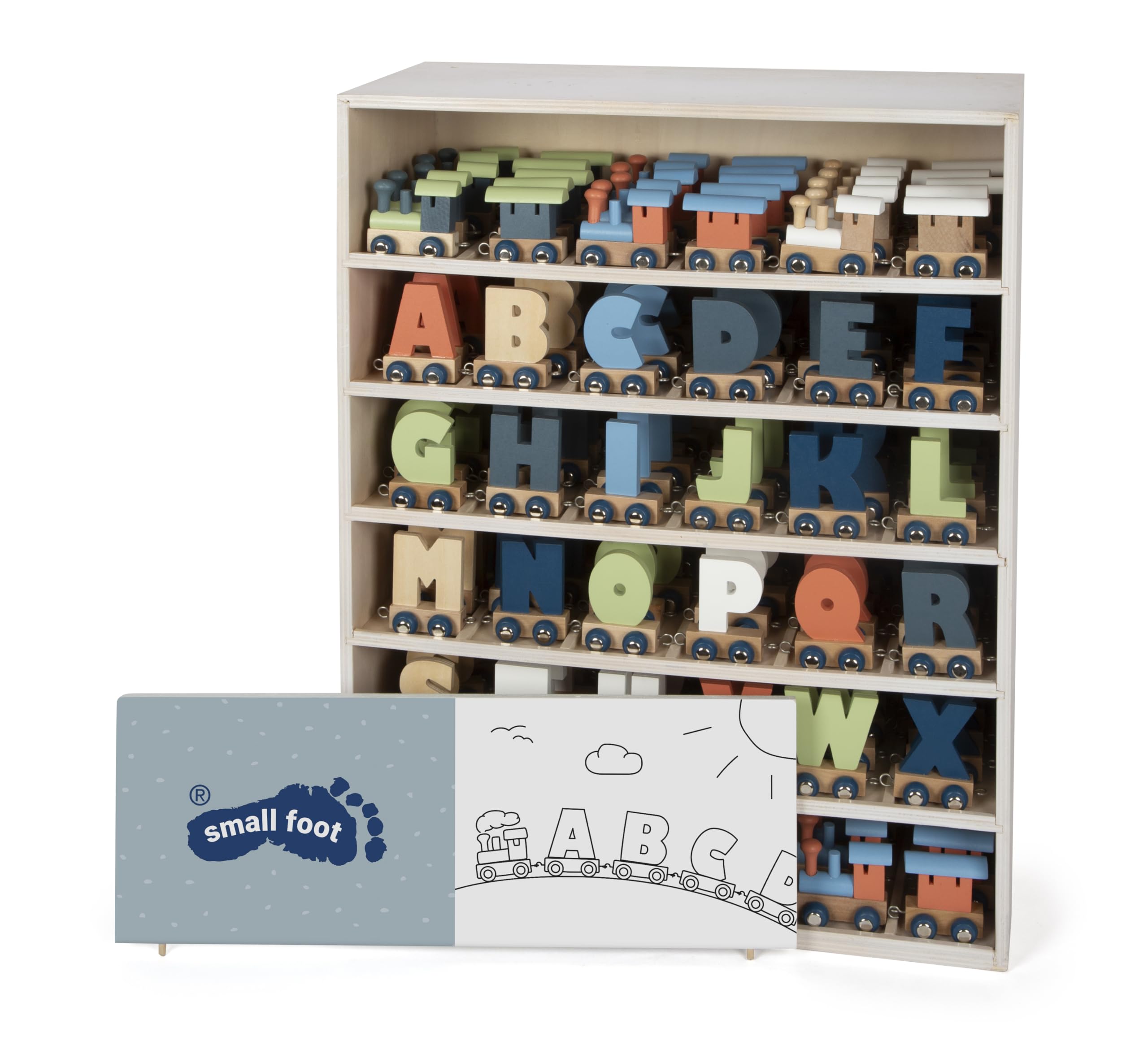 small foot Display in Legno con Lettere per Trenino Polare, 180 Pezzi includono vagono, Locomotive e letterine, Combinabili, 12597, Multicolore, Mostra