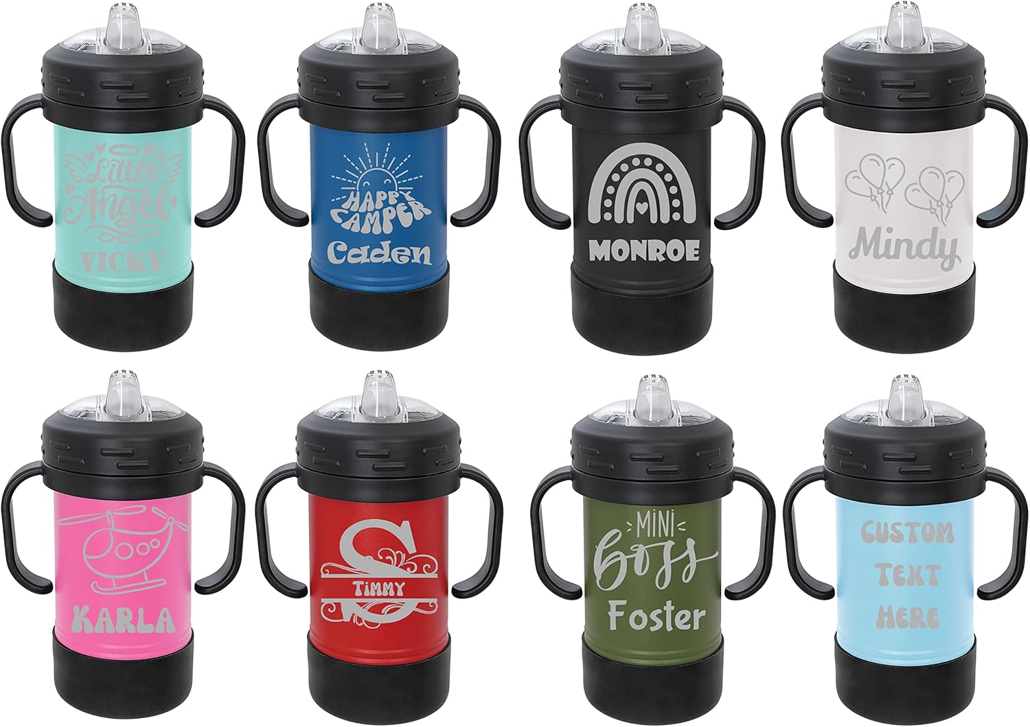Customized Stainless Steel Sippy Cups, Personalized Kids Tumblers with Handle, Reusable Infants and Toddler Cups