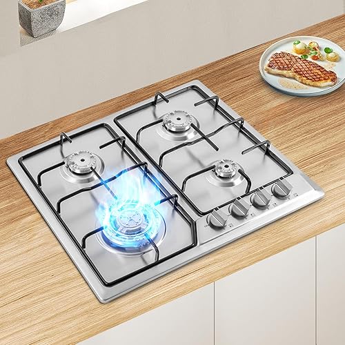 Miniatura 7 de Placa de cocina de gas, 4 quemadores, estufa de gas de alta eficiencia, estufa de gas de acero inoxidable, estufa de gas natural integrada de 22