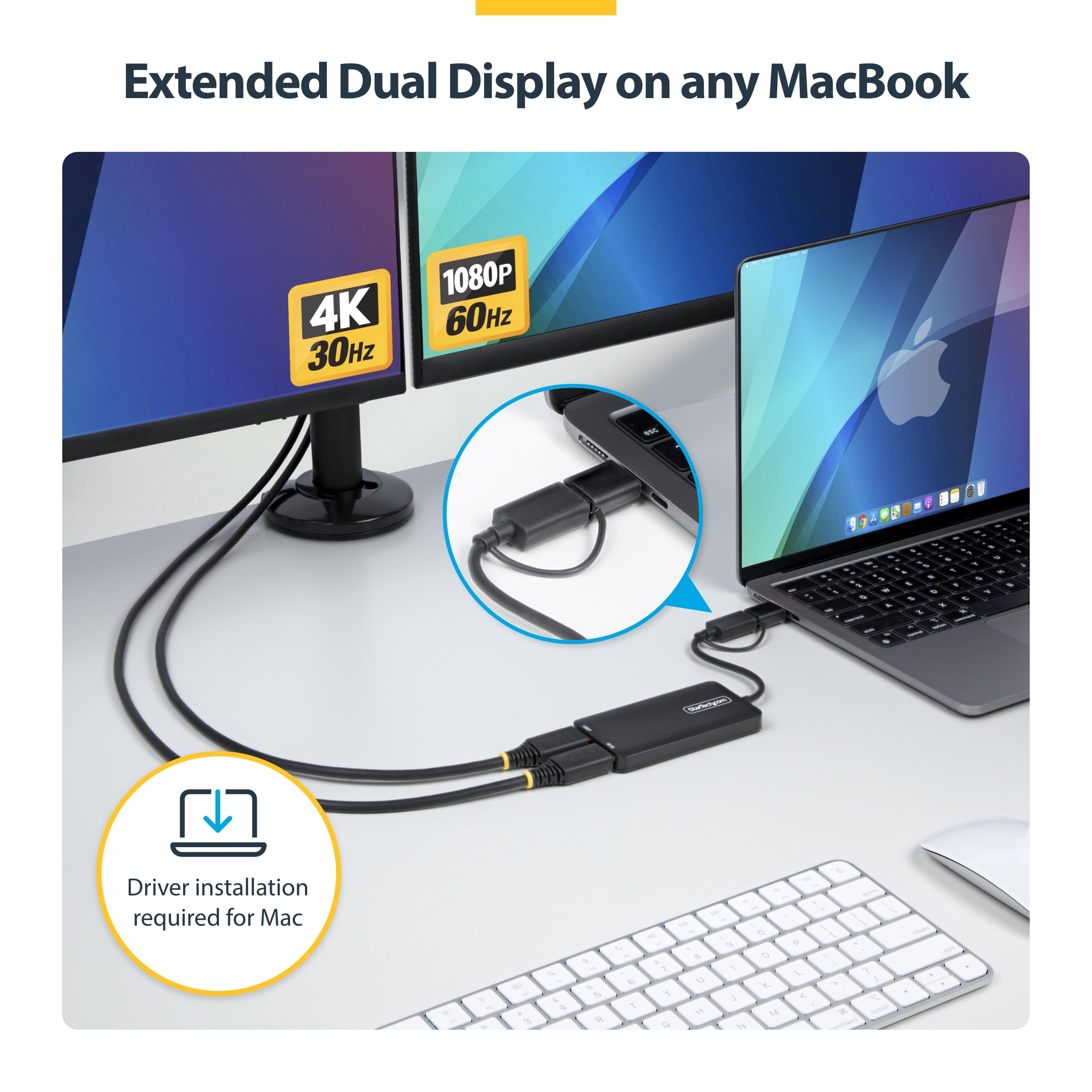StarTech USB-A and USB-C to Dual HDMI 4K30 1080p Mac Windows ChromeOS | USB 3.0 5Gbps Two displays Windows and ChromeOS and Ubuntu Extended dual monitor product thumbnail 5