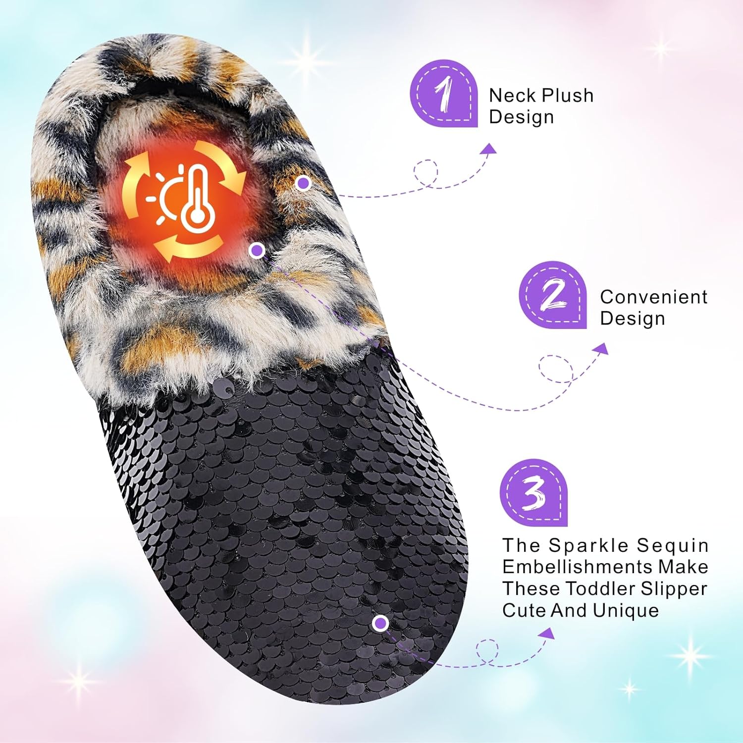 Girls Plush Sequin Slippers With Sleep Mask, Cute Faux Fur Slip-on Shoes Memory Foam House Shoes for Girls Bedroom Slippers - Image 4