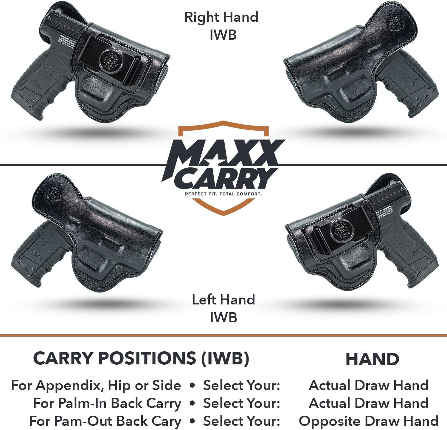 Maxx Carry IWB Leather Gun Holster Compatible with Glock 43, 43X 9mm |Walther PPS, PPS M2 | Springfield XDS 3.3, Hellcat | S&W M&P 380 Shield EZ | Beretta APX Carry | Taurus PT 709 Slim