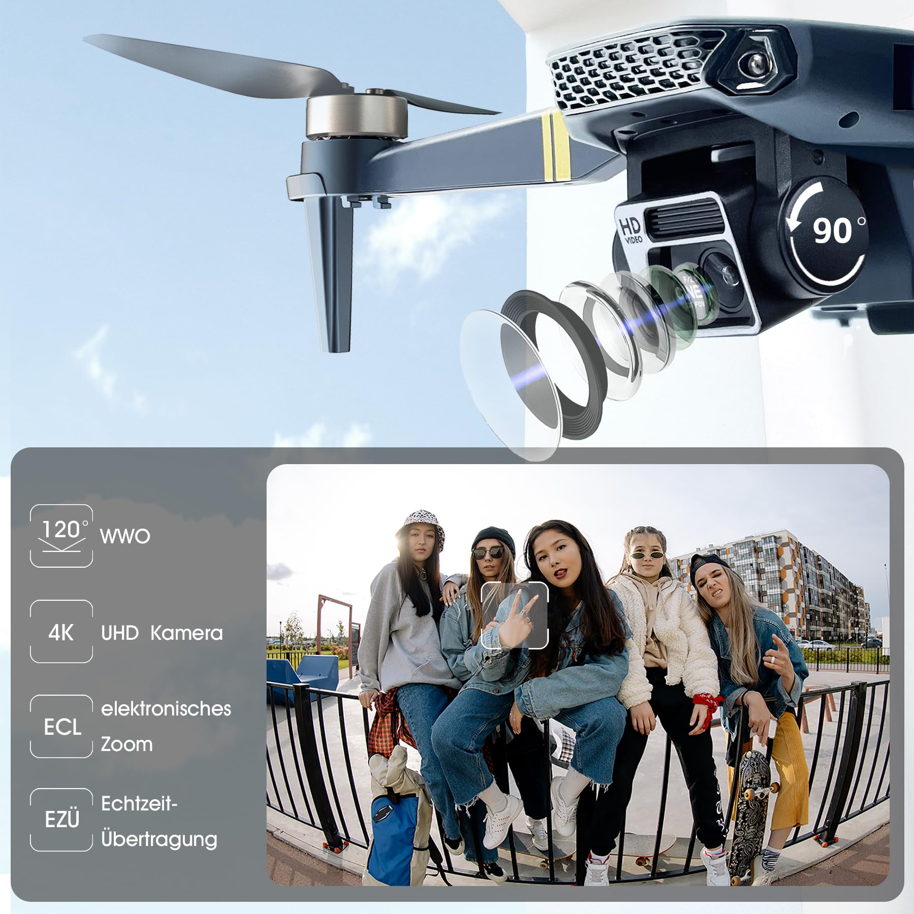 Drohne mit Kamera 4K 800 Meter Reichweite 84 Minuten Flugzeit WiFi FPV faltbarer Quadrocopter bürstenloser Motor Auto-Hover Auto-Follow 3 Akkus