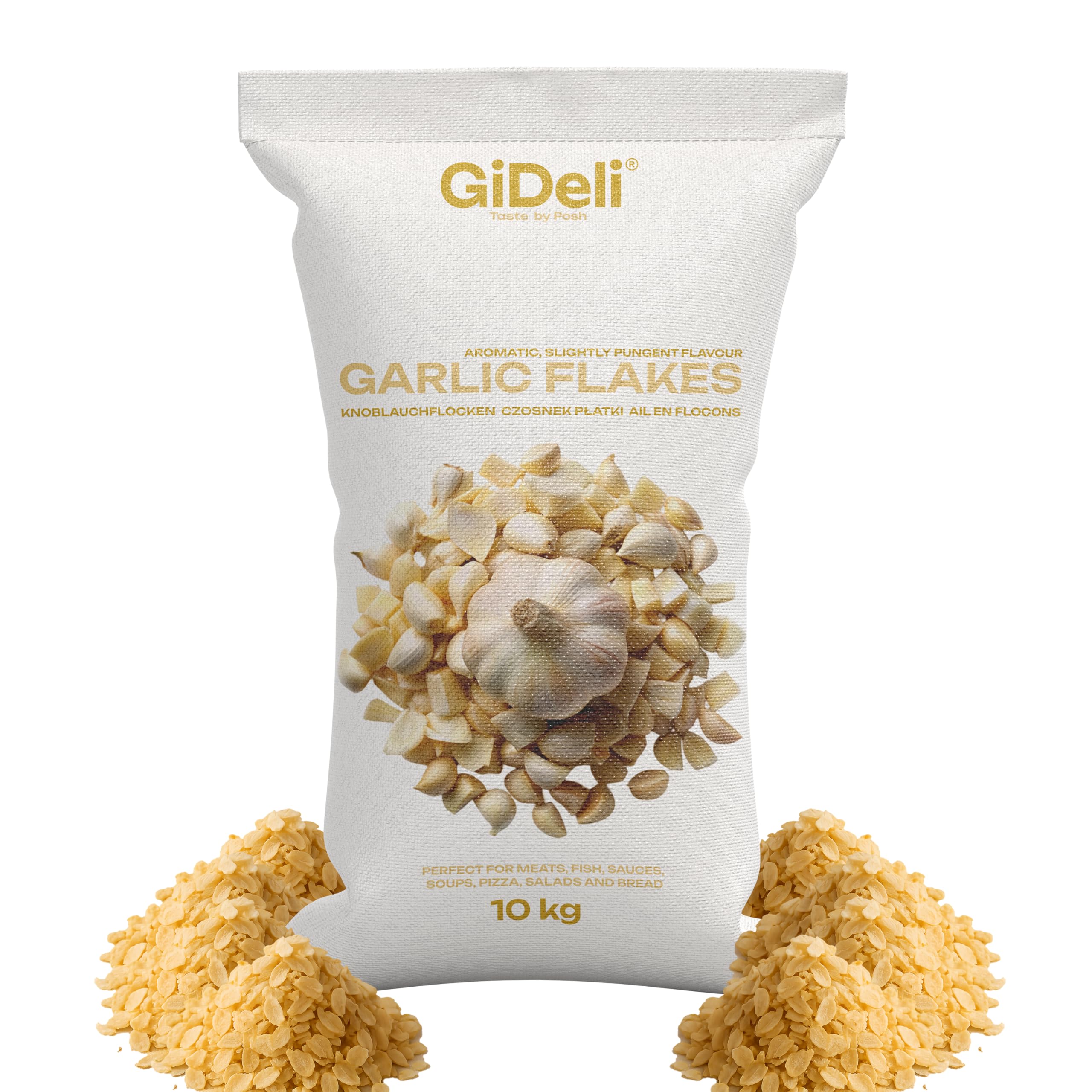 GiDeli Knoblauch Flocken 15 kg - Ideal zum Kochen und Würzen - 100% Natur - Vielseitig verwendbar für Suppen, Saucen, Marinaden, Fleisch und Gemüse - Aromatisch, Scharf und Intensiv