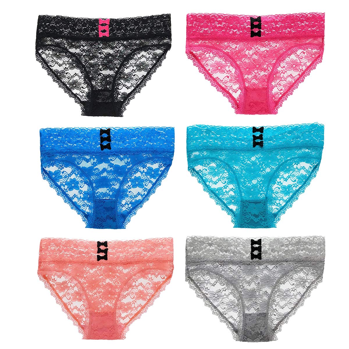 Agdoizry 6 Pack Women's Hipster Lace Trim Boyshort Underwear Panties Sheer Plus Size
