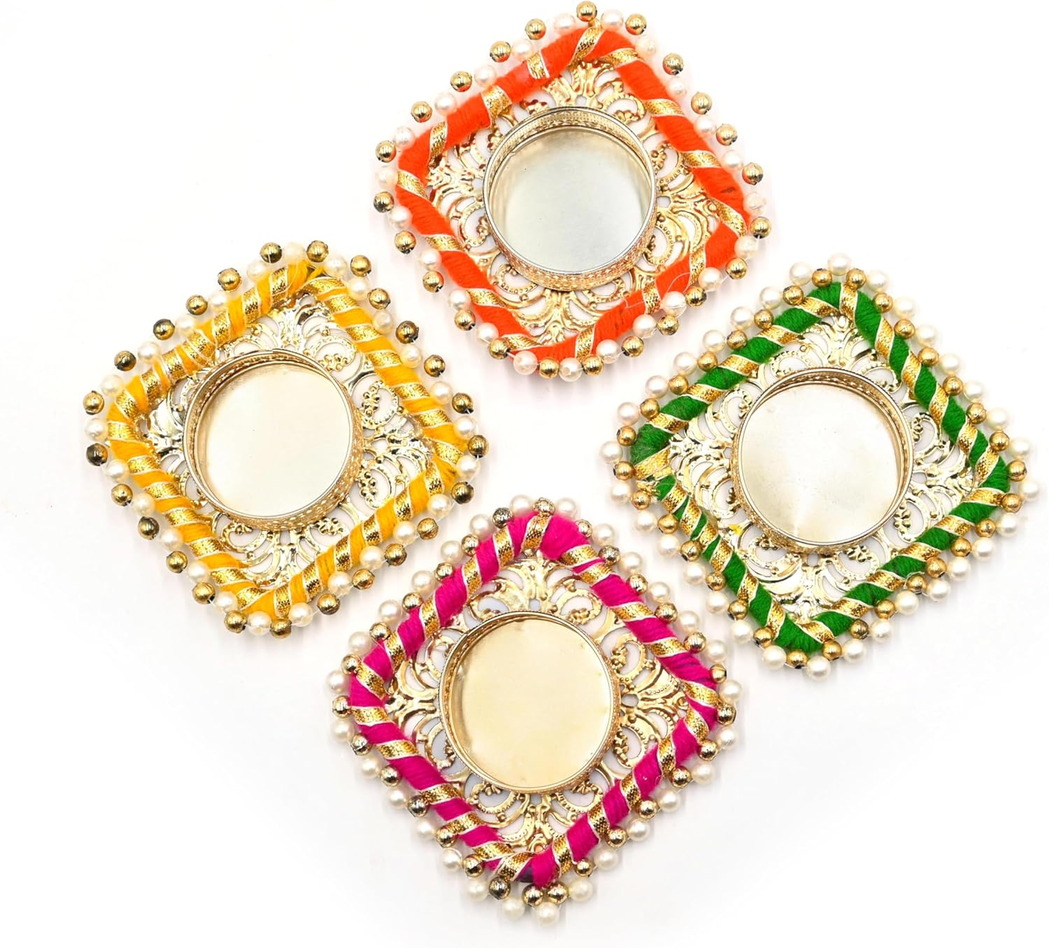 20 Pcs Assorted Decorative Square Tea Light Candle Holders Multicolor Traditional Handmade Diya for Pooja, Diwali, Festival Decoration