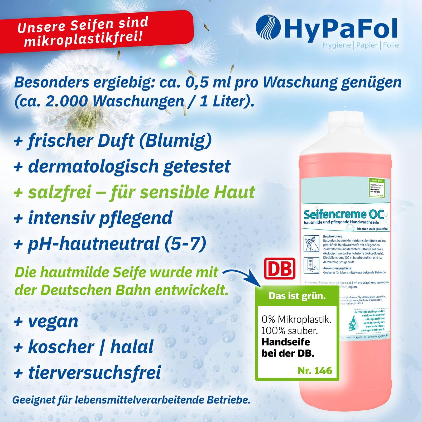 Hypafol cremige Flüssigseife |12 x 1 Liter | rosa, milde Cremeseife | Hautverträgliche Flüssigseife | mit hautschonenden Tensiden | dermatologisch geprüfte Handwaschseife