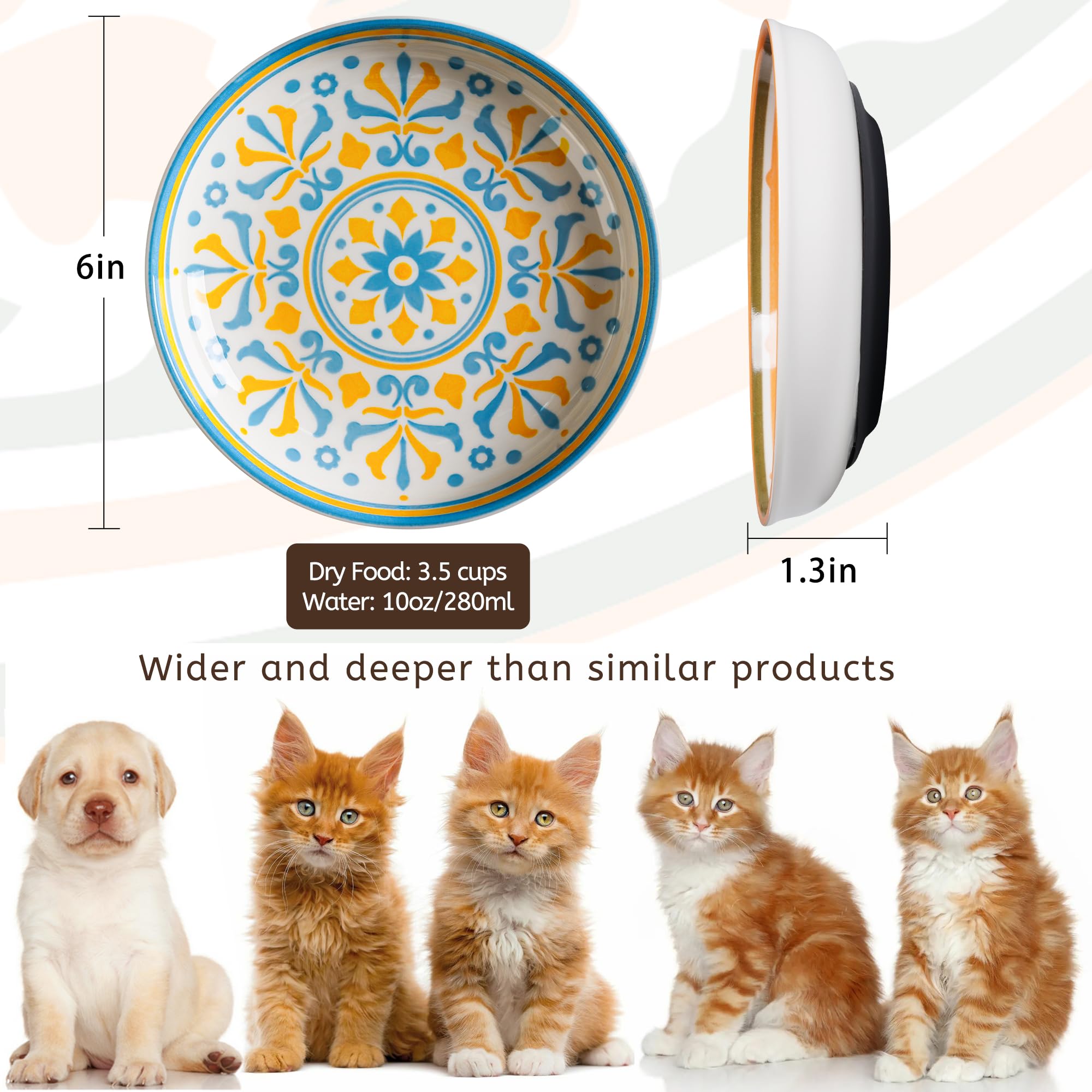 rutschfeste Katzennäpfe Keramik Katzenfutter Schüssel Set mit Silikonboden Schnurrhaare Freundliche Katzen Geschirr Niedliche Teller zum Füttern von Indoor-Katzen Kätzchen Kleine Hunde