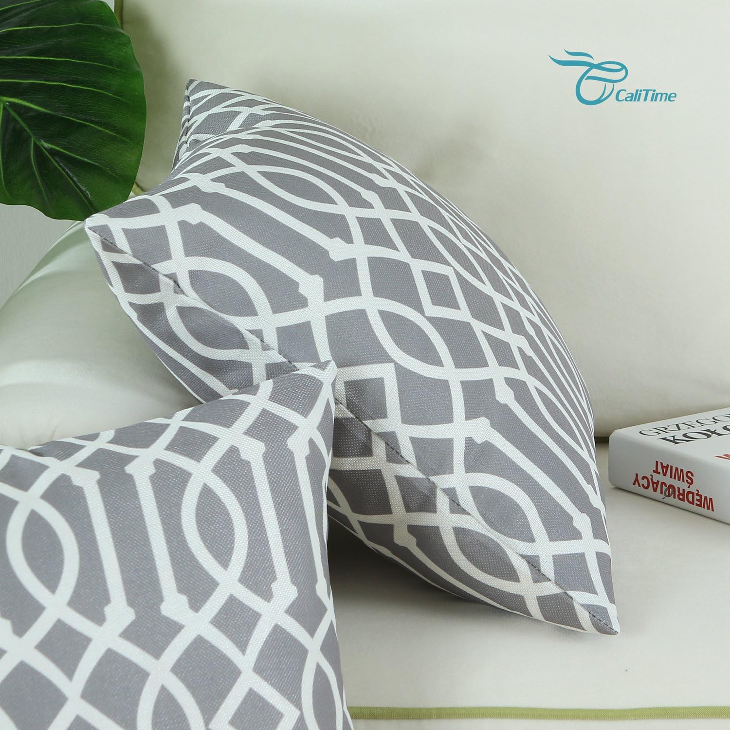 CaliTime Pack of 2 Canvas Throw Pillow Covers Cases for Couch Sofa Home Decoration Modern Geometric Figure Chain Both Sides 18 X 18 Inches Medium Grey