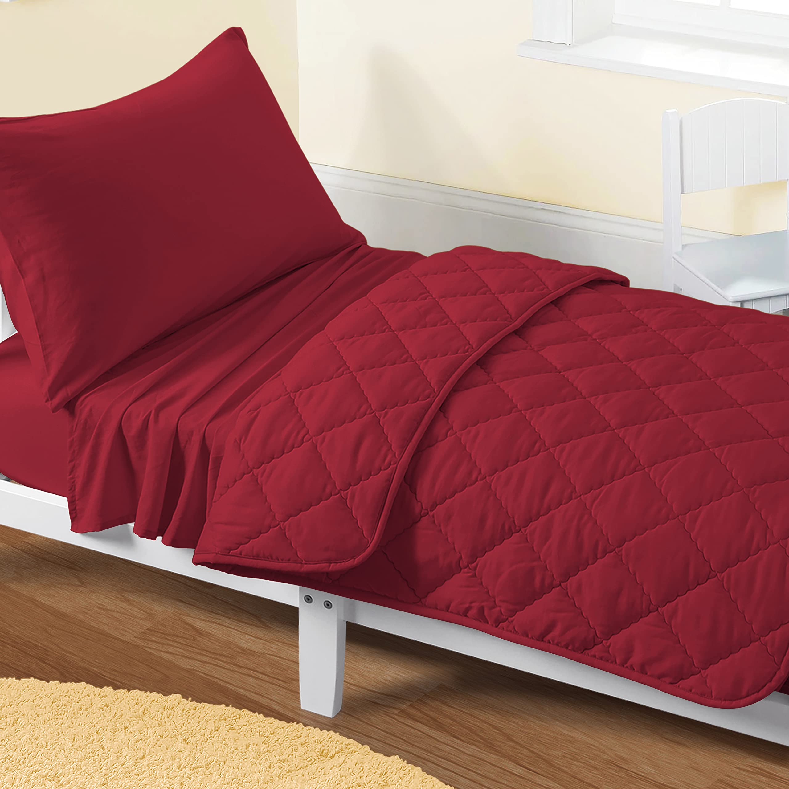 FLXXIE 4-Piece Microfiber Toddler Bedding Set, Burgundy