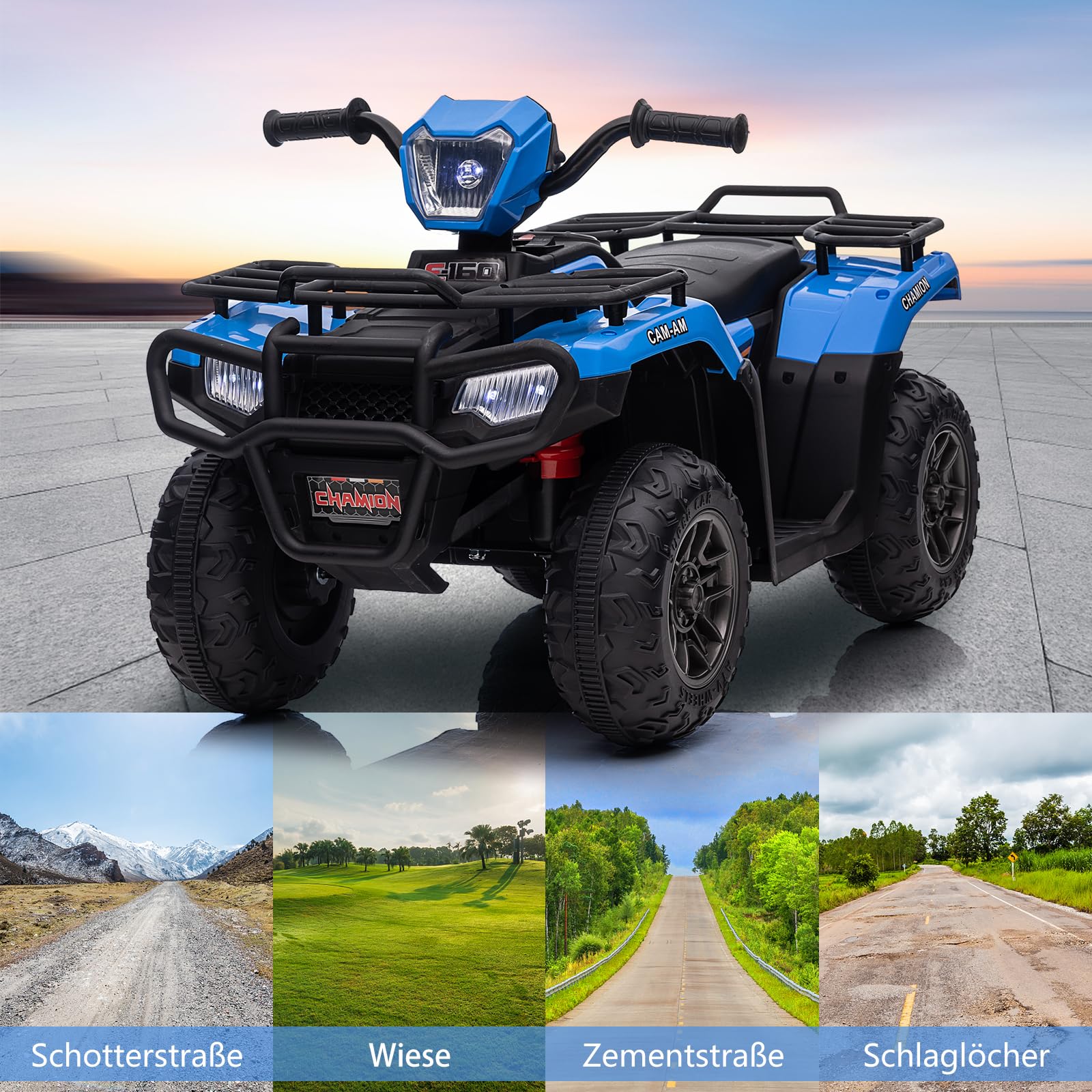 IDEALHOUSE Quad électrique enfant 12V tout-terrain – Vitesse réglable sécurisée – Marche avant/arrière – Phares LED, musique, USB – Télécommande parentale – Idéal cadeau garçon/fille 3-8 ans – Couleur