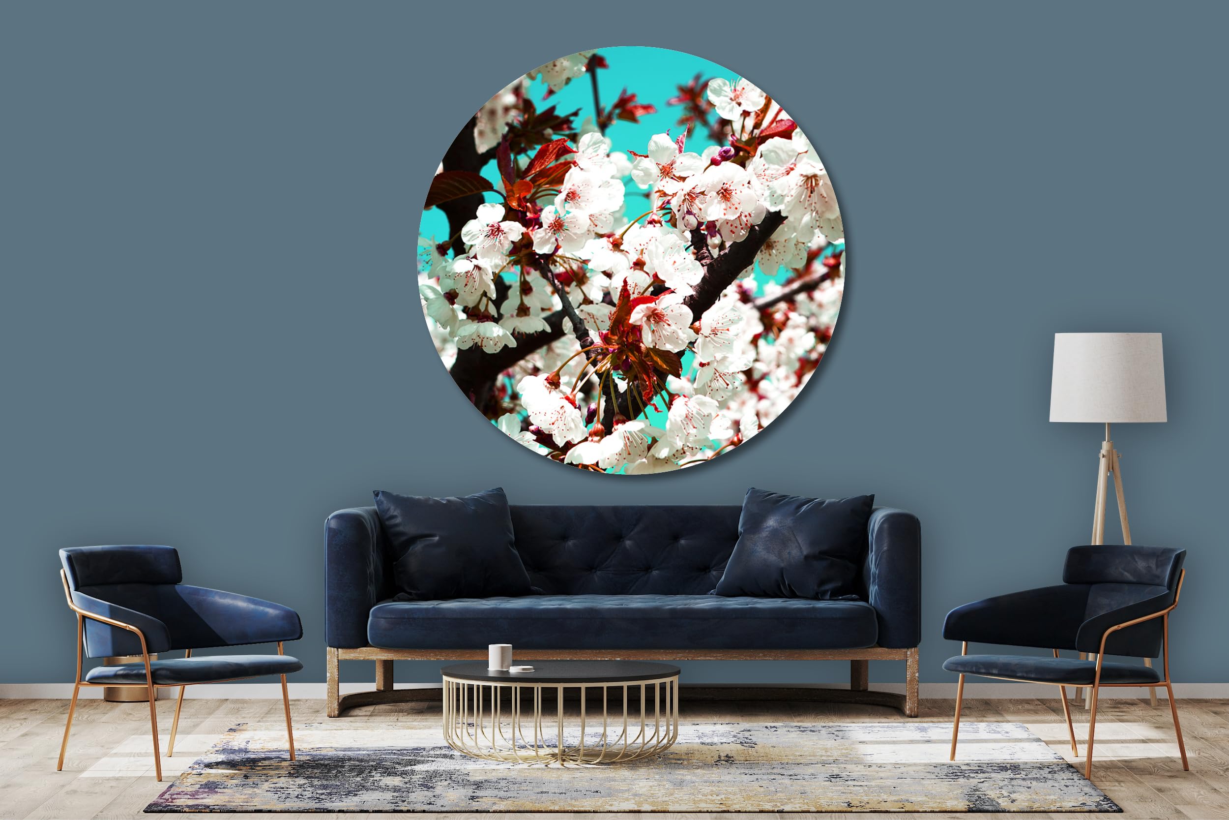 Glücksvilla - Fiori di ciliegio (vetro acrilico 5 mm, Ø 150 cm) | varie misure - quadro murale rotondo - giardino fiori fioritura pianta natura botanica albero ramo mela