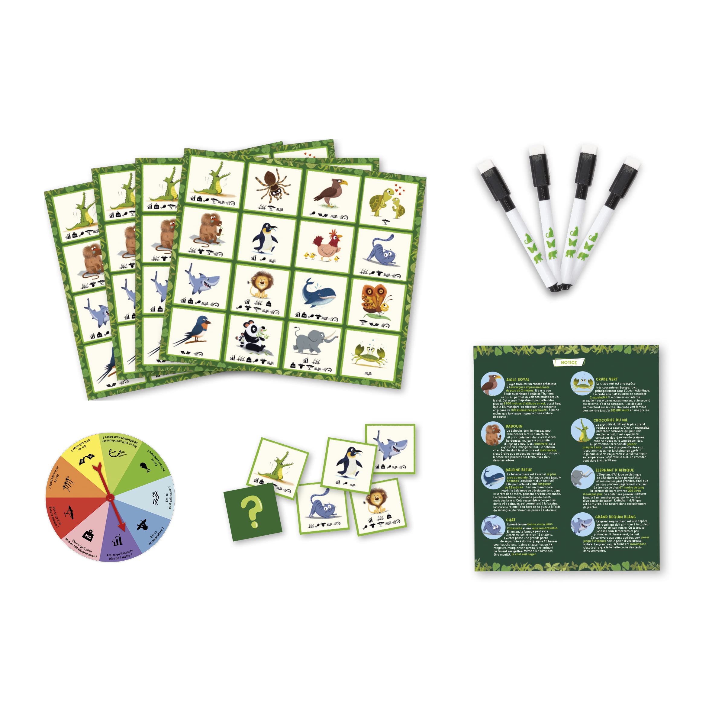 Janod, AnimaliX, Guess the Animal Deduction Game, 1 Wheel + 4 Individual Trays + 32 Cards + 4 Erasable Markers - Image 3