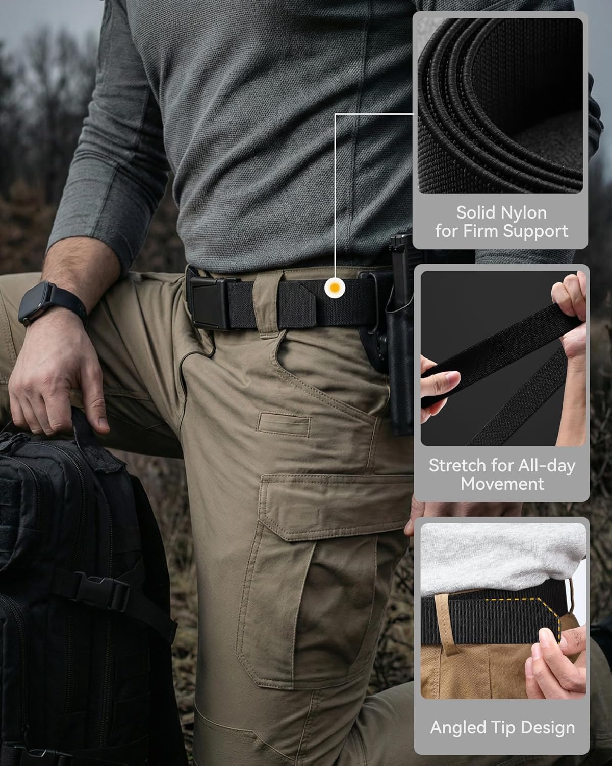 CHAOREN Tactical Belt Men - 1.5" Stretch Belt for Work - Quick Release for Military Casual Jeans EDC Hiking - Image 4
