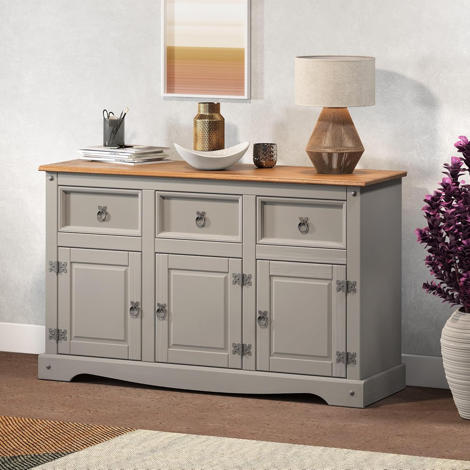 Corona Furniture Grey Wax 3 Door Sideboard Amazon.co.uk Home & Kitchen