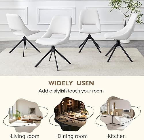 Miniatura 6 de Juego de 2 sillas de comedor, sillas de escritorio blancas sin ruedas, retorno automático inteligente de 180, respaldo ergonómico, cuero impermeable