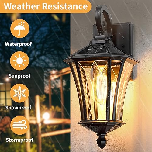 Miniatura 3 de YSN Luces solares de pared de 16 pulgadas para exteriores, accesorios de iluminación exterior del atardecer al amanecer, luces solares negras para