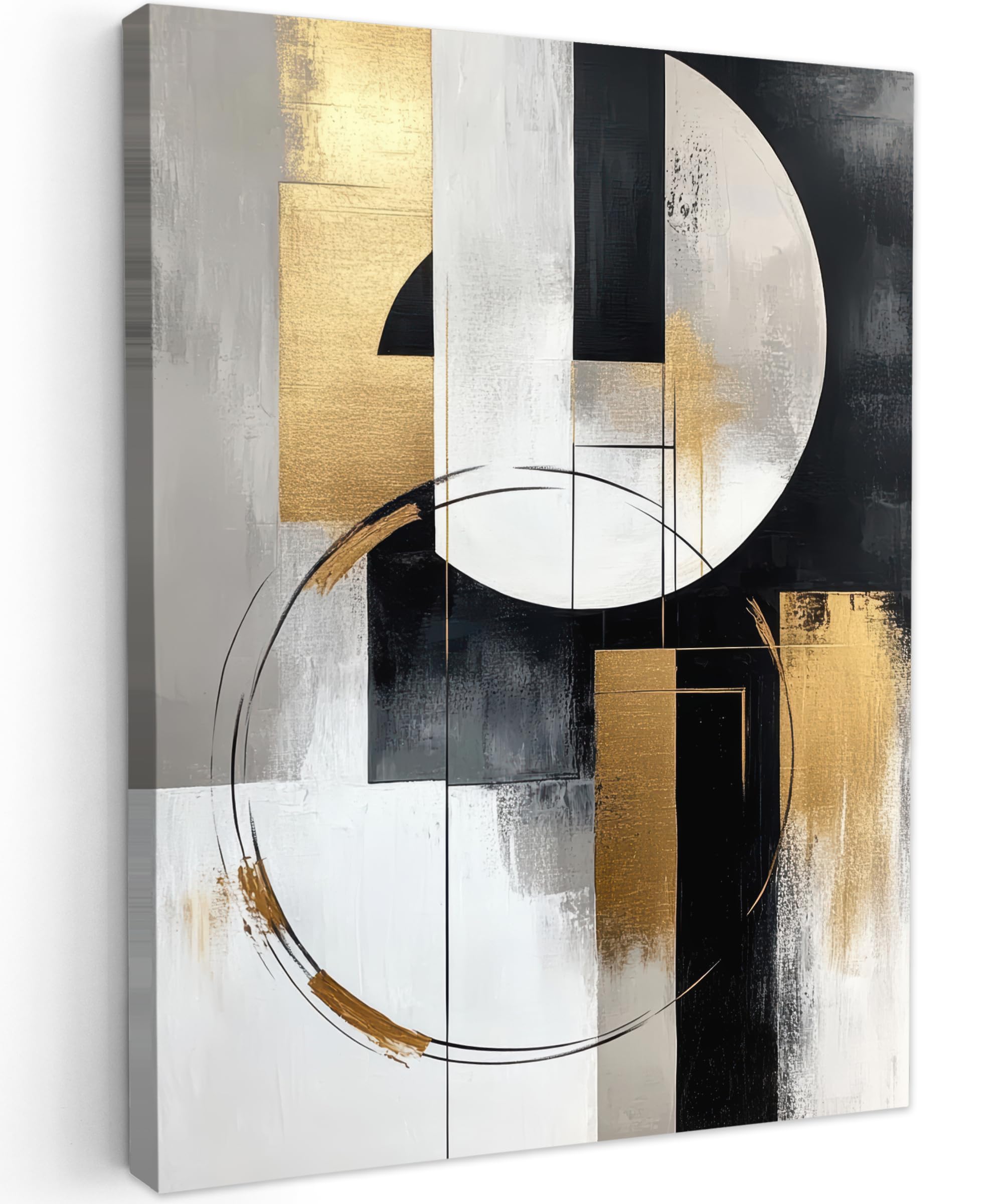 MuchoWow© Canvas Wall Art 20"x28" / 50x70 cm Home Decor Paintings for Living Room Decorations Gifts Hallway Abstract - Gold - Silver - Shapes - Aesthetic